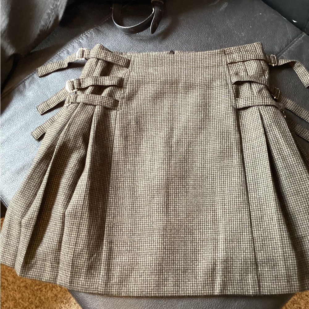 Sandro Tan Cream Pleated A-line Mini Skirt for Work